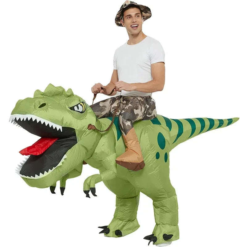Inflatable Dinosaur Rider Costume | Funny "Ride-On" T-Rex Blow-Up Suit (Adult & Kids Unisex)