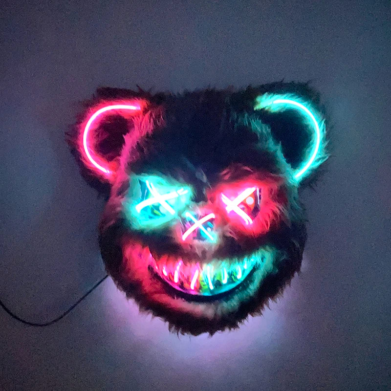 Scary LED Light-Up Halloween Mask | Creepy Rabbit &amp; Bloody Bear Styles | 3-Mode EL Wire Purge Mask