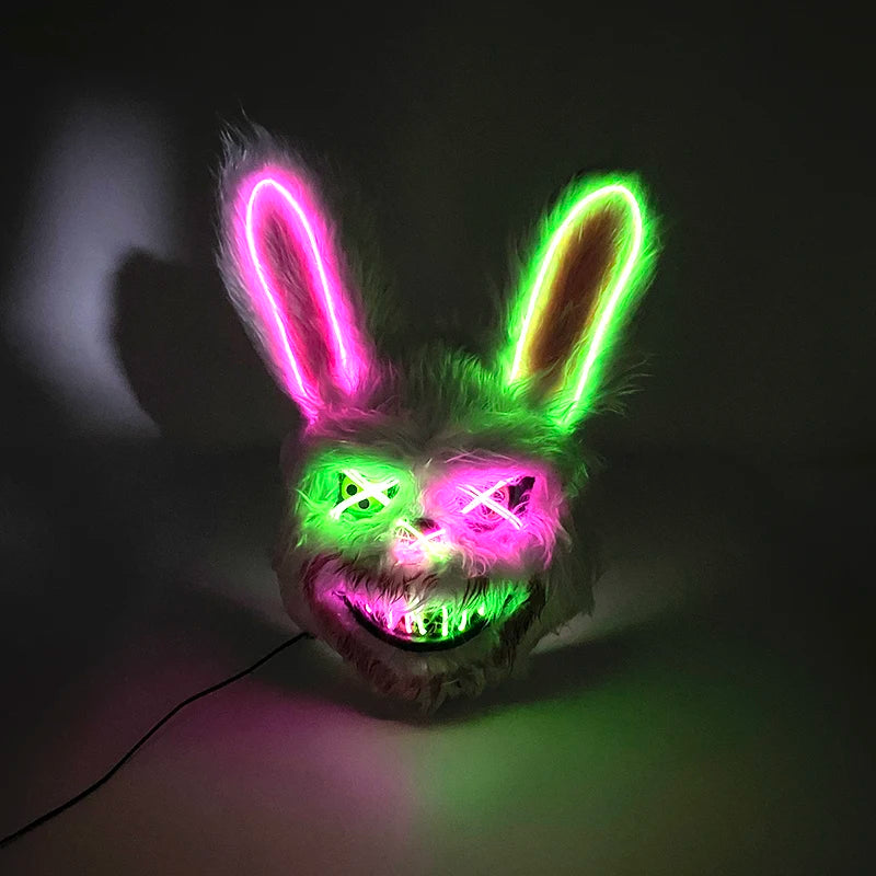 Scary LED Light-Up Halloween Mask | Creepy Rabbit &amp; Bloody Bear Styles | 3-Mode EL Wire Purge Mask