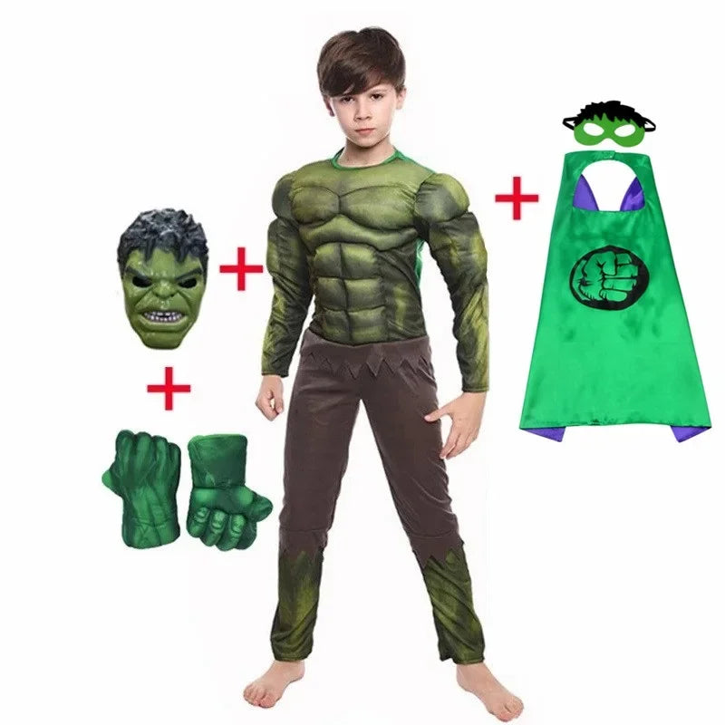 Boys Green Hulk Superhero Muscle Costume | Incredible Monster Jumpsuit Set with Mask