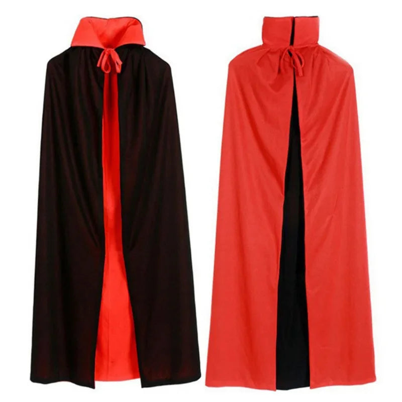 Reversible Black & Red Hooded Cloak | Vampire or Witch Costume Cape | Adult Halloween Accessory