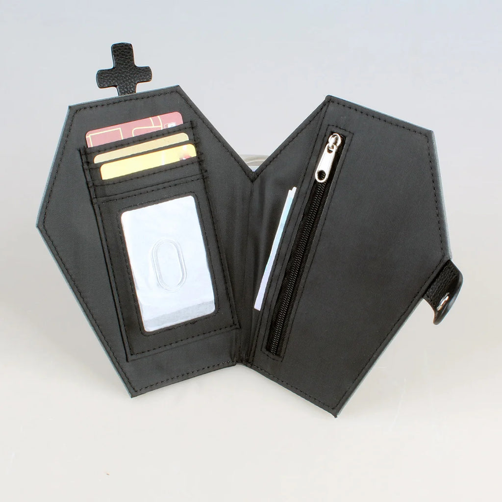 "Zero" Gothic Coffin Wallet | Spooky Skull & Crossbones Bifold Card Holder