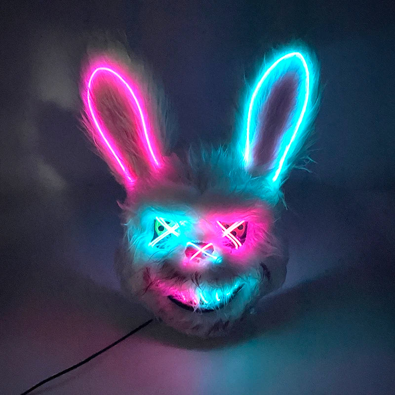 Scary LED Light-Up Halloween Mask | Creepy Rabbit &amp; Bloody Bear Styles | 3-Mode EL Wire Purge Mask
