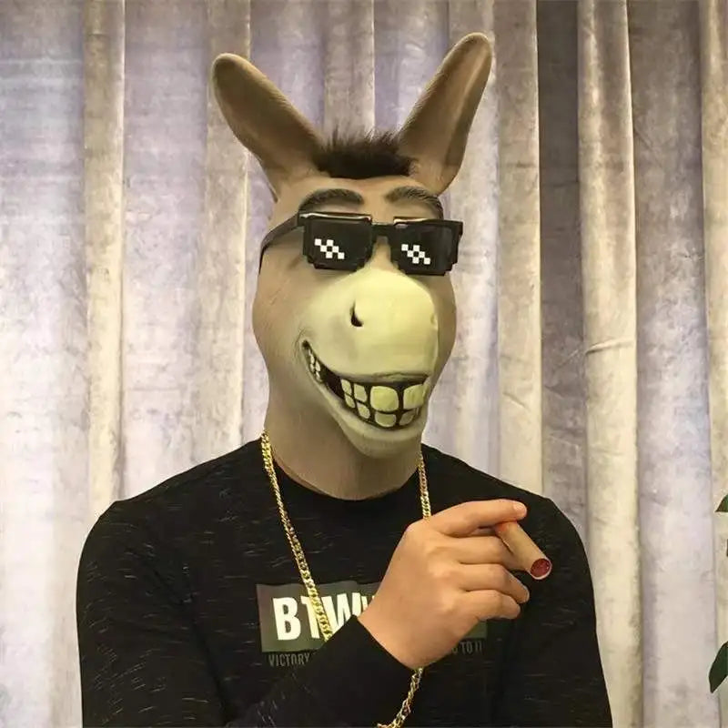 Funny Talking Donkey Mask | Full Head Latex Shrek Ogre's Friend Meme Costume (Adult)
