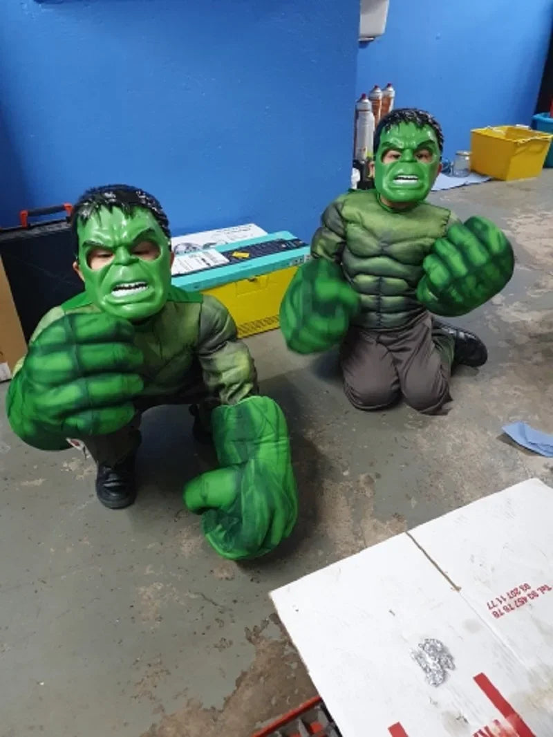 Boys Green Hulk Superhero Muscle Costume | Incredible Monster Jumpsuit Set with Mask