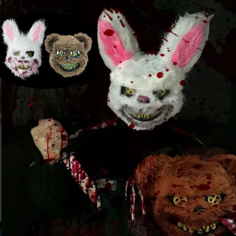 Scary LED Light-Up Halloween Mask | Creepy Rabbit &amp; Bloody Bear Styles | 3-Mode EL Wire Purge Mask