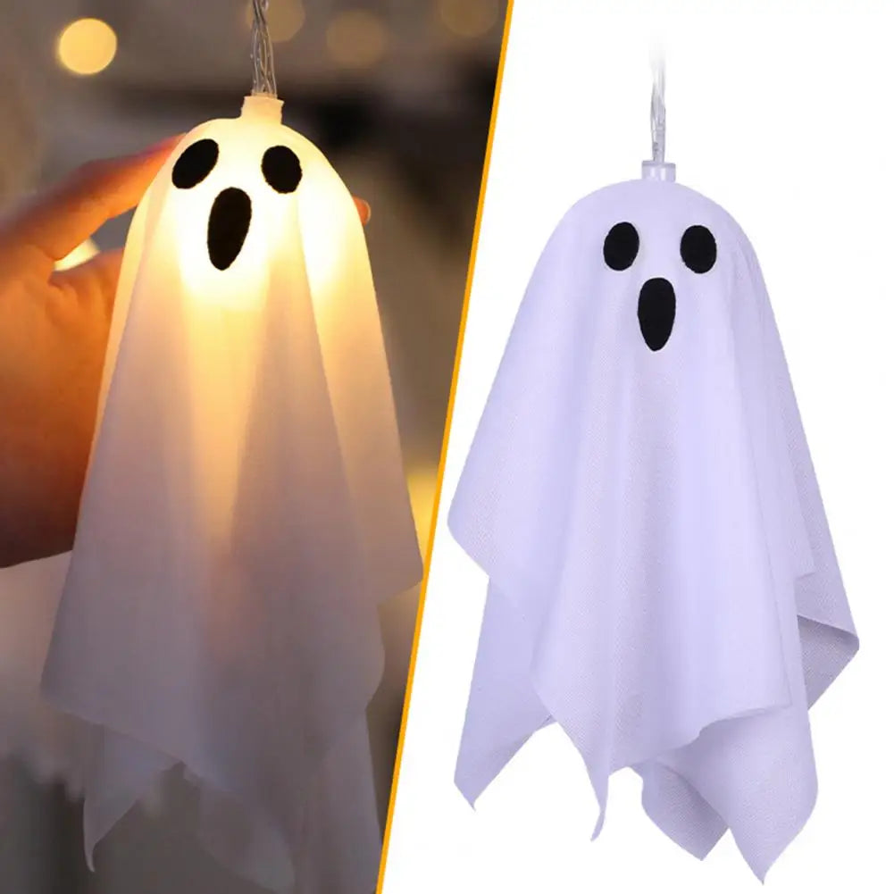 Cute Ghost String Lights (10-Pcs) | 8-Mode Light-Up Hanging Ghost Decor by Halloween Ready