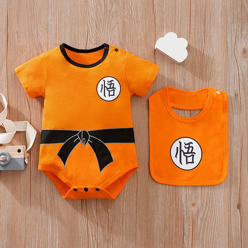 Baby Goku Costume Romper with Bib – Dragon Ball Z Anime Halloween Outfit