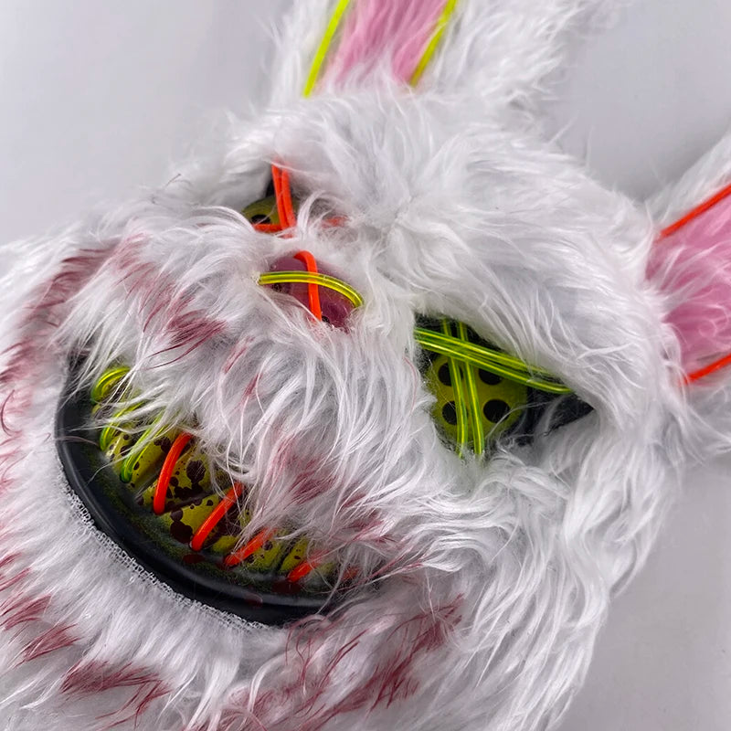 Scary LED Light-Up Halloween Mask | Creepy Rabbit &amp; Bloody Bear Styles | 3-Mode EL Wire Purge Mask