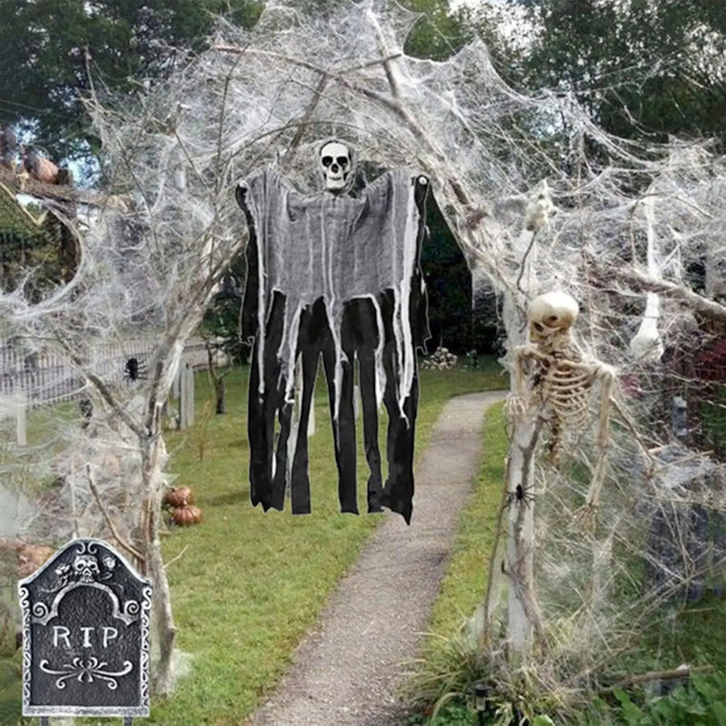 Classic Halloween Stretchable Cobweb - Covers 200 sq ft (with Spiders)