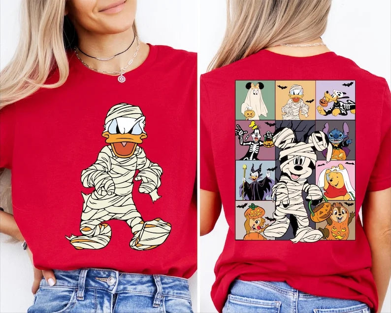 Disney Halloween Costume Tee | 2-Sided Print | Mummy Minnie (Front) & Mickey Character Grid (Back)