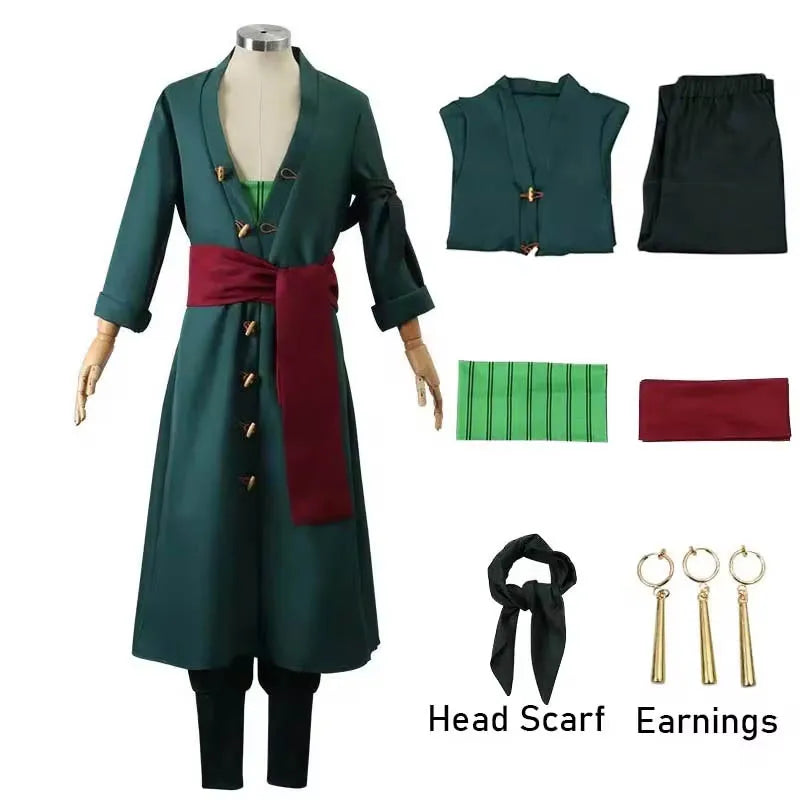 Roronoas Cosplay Costume Anime Kimono Robe Zoro Cloak Uniform Halloween Outfit