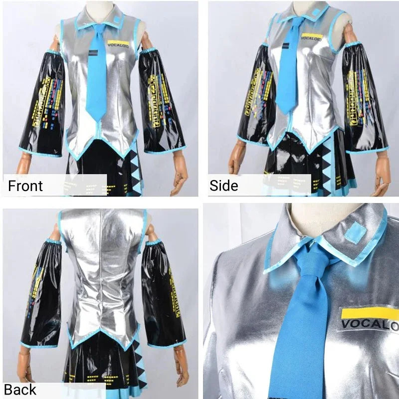 Miku Cosplay Full Set Silver Leather Fabric Suit | JK Sailor Dress High School Uniform Halloween