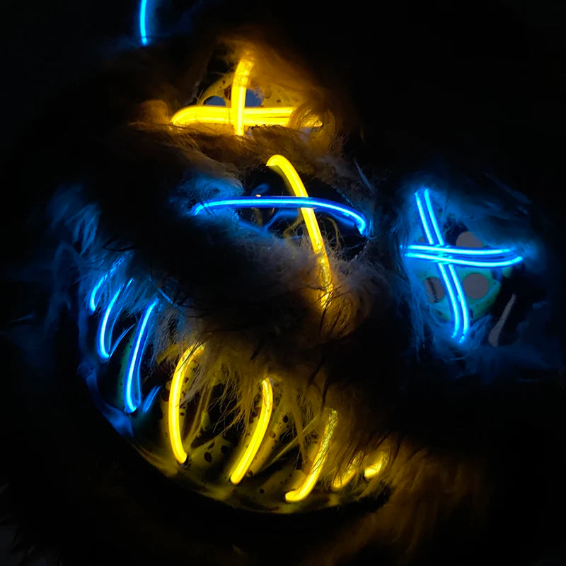 Scary LED Light-Up Halloween Mask | Creepy Rabbit &amp; Bloody Bear Styles | 3-Mode EL Wire Purge Mask