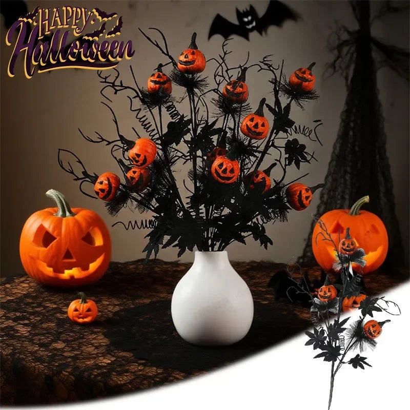 Spooky Pumpkin & Jack o' Lantern Branches (5-Pack) | Cute Halloween Tabletop Decor Stems