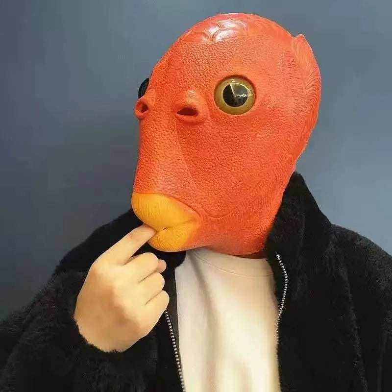Funny Fish Head Mask | Weird Monster Full-Head Vinyl Mask for Halloween, Parties & Memes