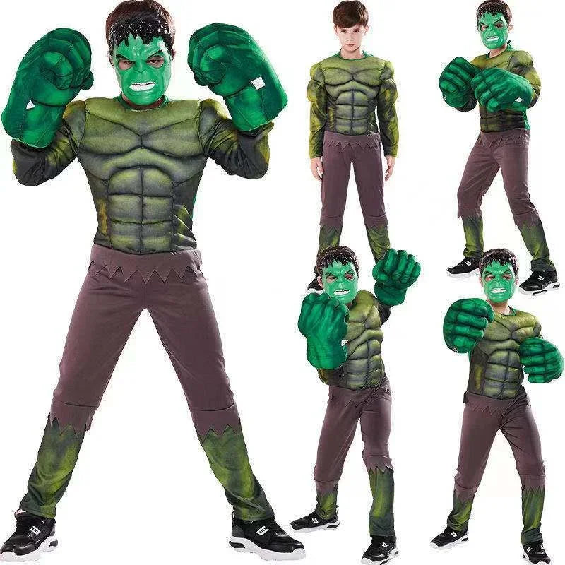 Boys Green Hulk Superhero Muscle Costume | Incredible Monster Jumpsuit Set with Mask