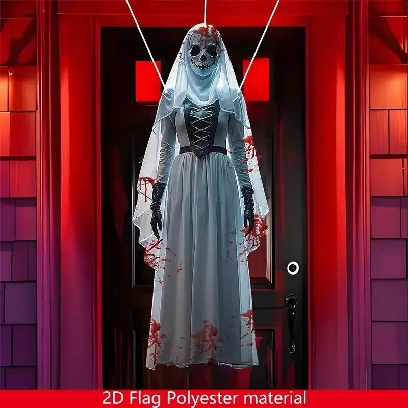 Horror Corpse Bride Door Cover | 2D Skeleton Ghost Wall Hanging Decor