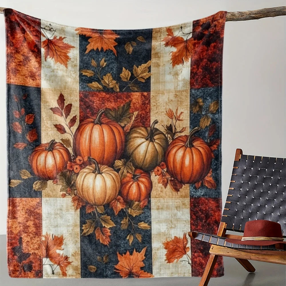 Rustic Pumpkin Patch Plush Blanket | Cozy Farmhouse Autumn & Halloween Throw