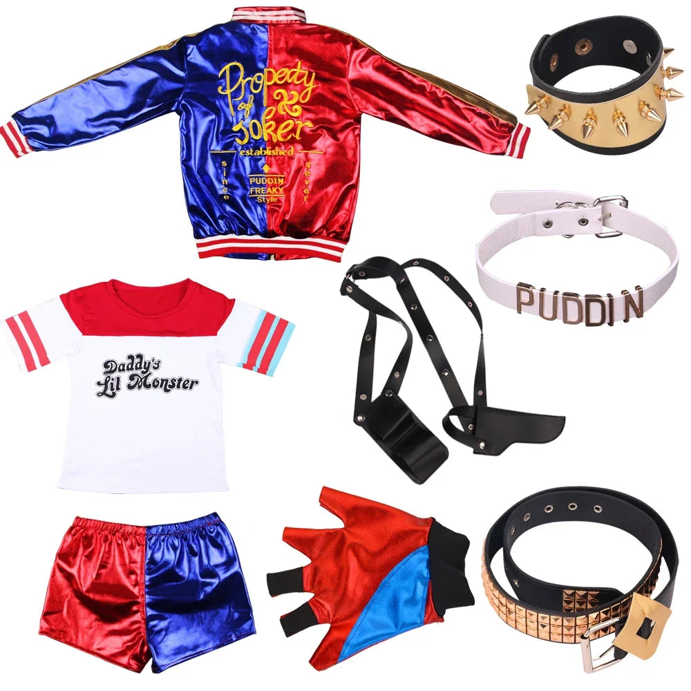 Harley Quinn Costume Set | 3-Piece Outfit (Jacket, Shirt, Shorts)