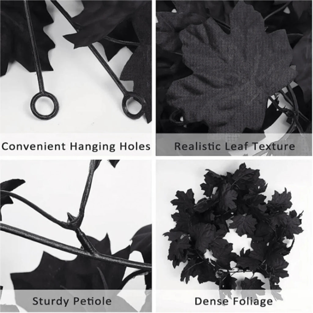 Gothic Halloween Black Maple Leaf Garland (3.9ft) - Halloween Decor