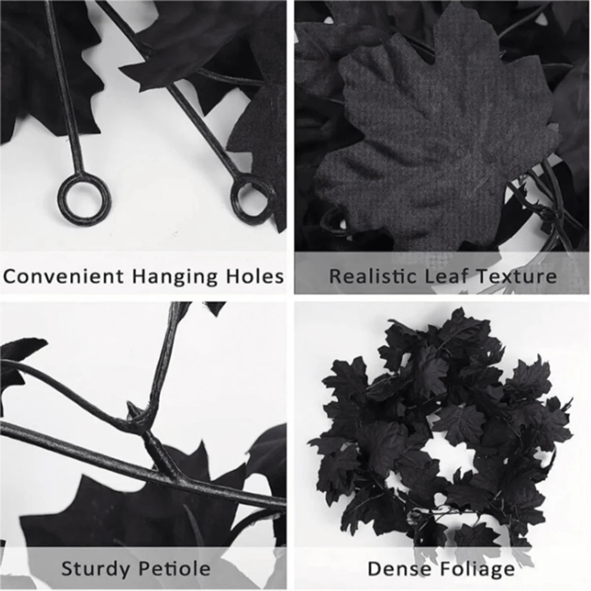 Gothic Halloween Black Maple Leaf Garland (3.9ft) - Halloween Decor