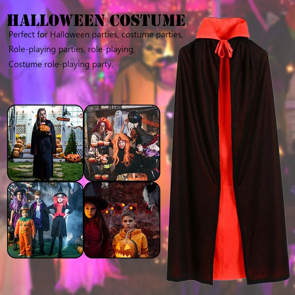 Reversible Black & Red Hooded Cloak | Vampire or Witch Costume Cape | Adult Halloween Accessory