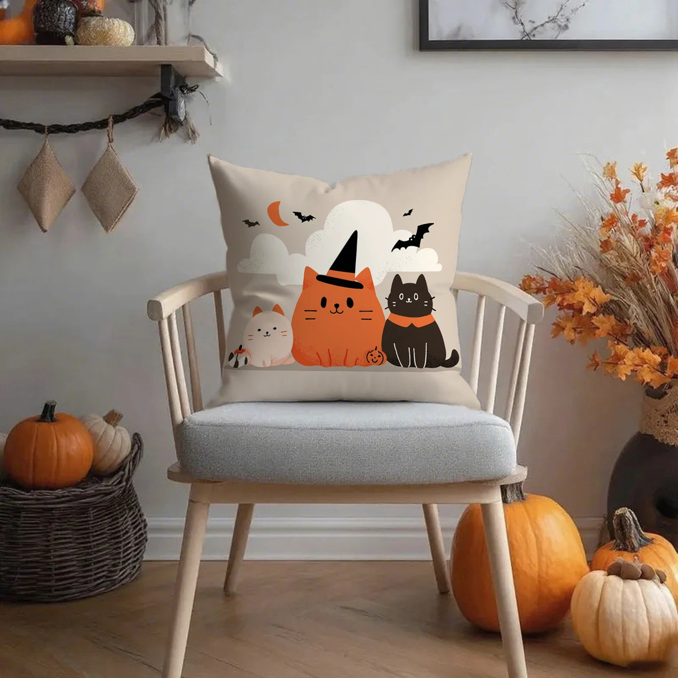 Cute Halloween Pillow Covers | Witch, Black Cat & Ghost Throw Cushion Cases (Case Only)