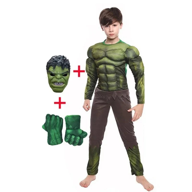 Boys Green Hulk Superhero Muscle Costume | Incredible Monster Jumpsuit Set with Mask