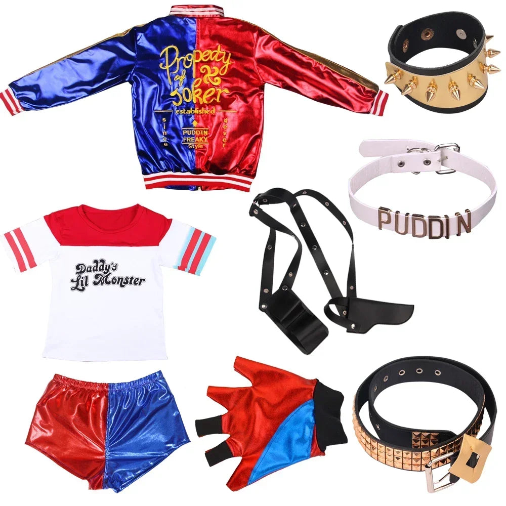 Harley Quinn Costume Set | 3-Piece Outfit (Jacket, Shirt, Shorts)