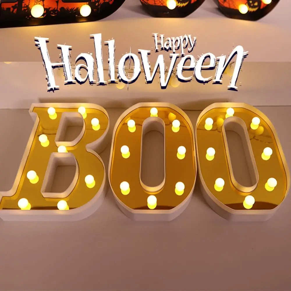 "BOO" Marquee Light-Up Letters Sign | Battery-Operated Halloween Decor