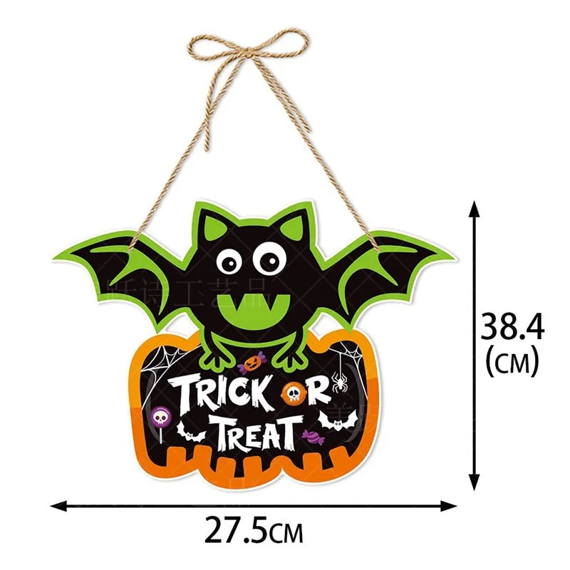 Cute Bat & Pumpkin "Trick or Treat" Hanging Door Sign | Cartoon Halloween Decor