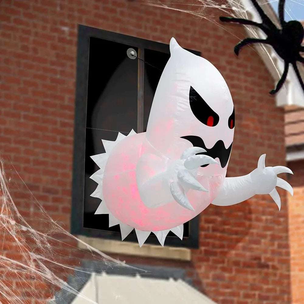 4.6ft Inflatable Scary Red Ghost | Window Hanging Blow-Up Halloween Decoration