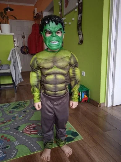 Boys Green Hulk Superhero Muscle Costume | Incredible Monster Jumpsuit Set with Mask