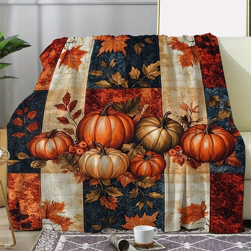 Rustic Pumpkin Patch Plush Blanket | Cozy Farmhouse Autumn & Halloween Throw