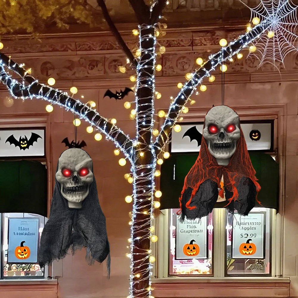 Hanging Skulls with Glowing Red Eyes (2-Pack
