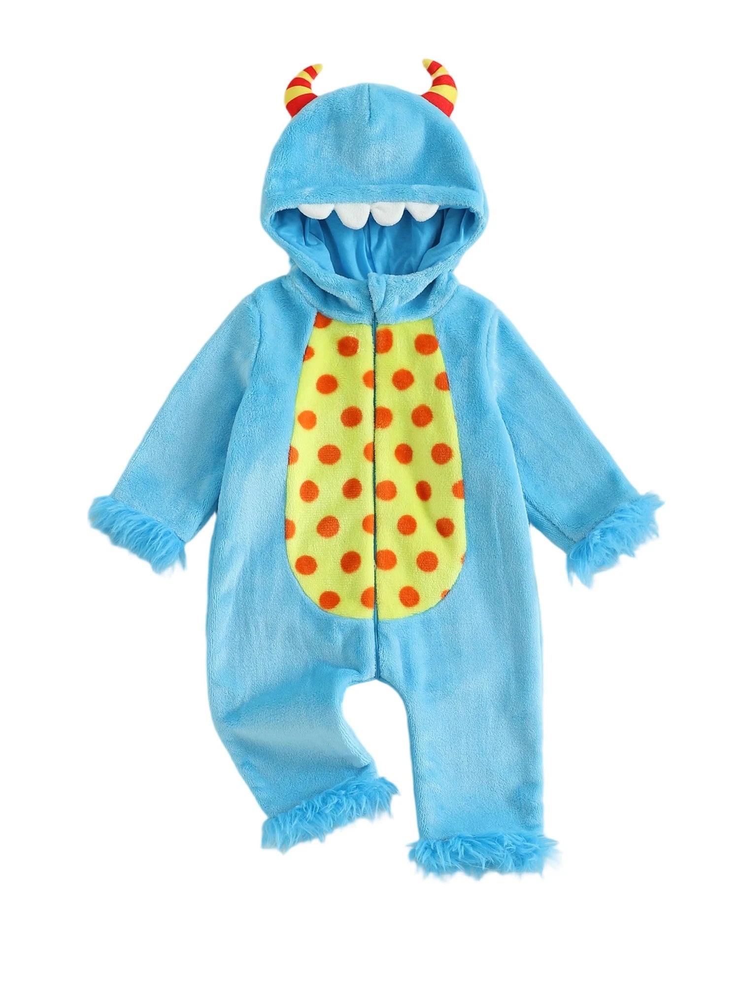 Monstrously Cute! Cozy Pink & Blue Monster Costume Romper - Infant Halloween Costume
