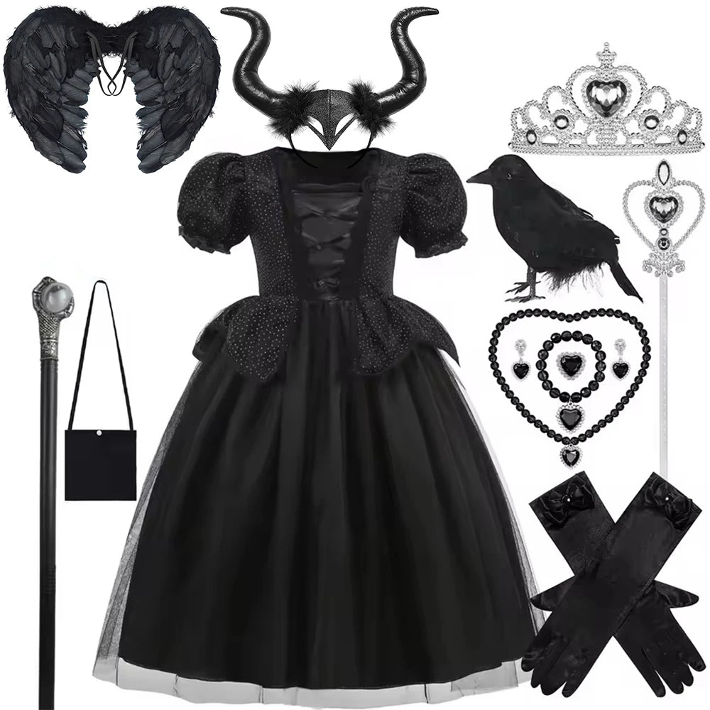 Maleficent Costume for Girls Halloween Witch Cosplay Black Witch
