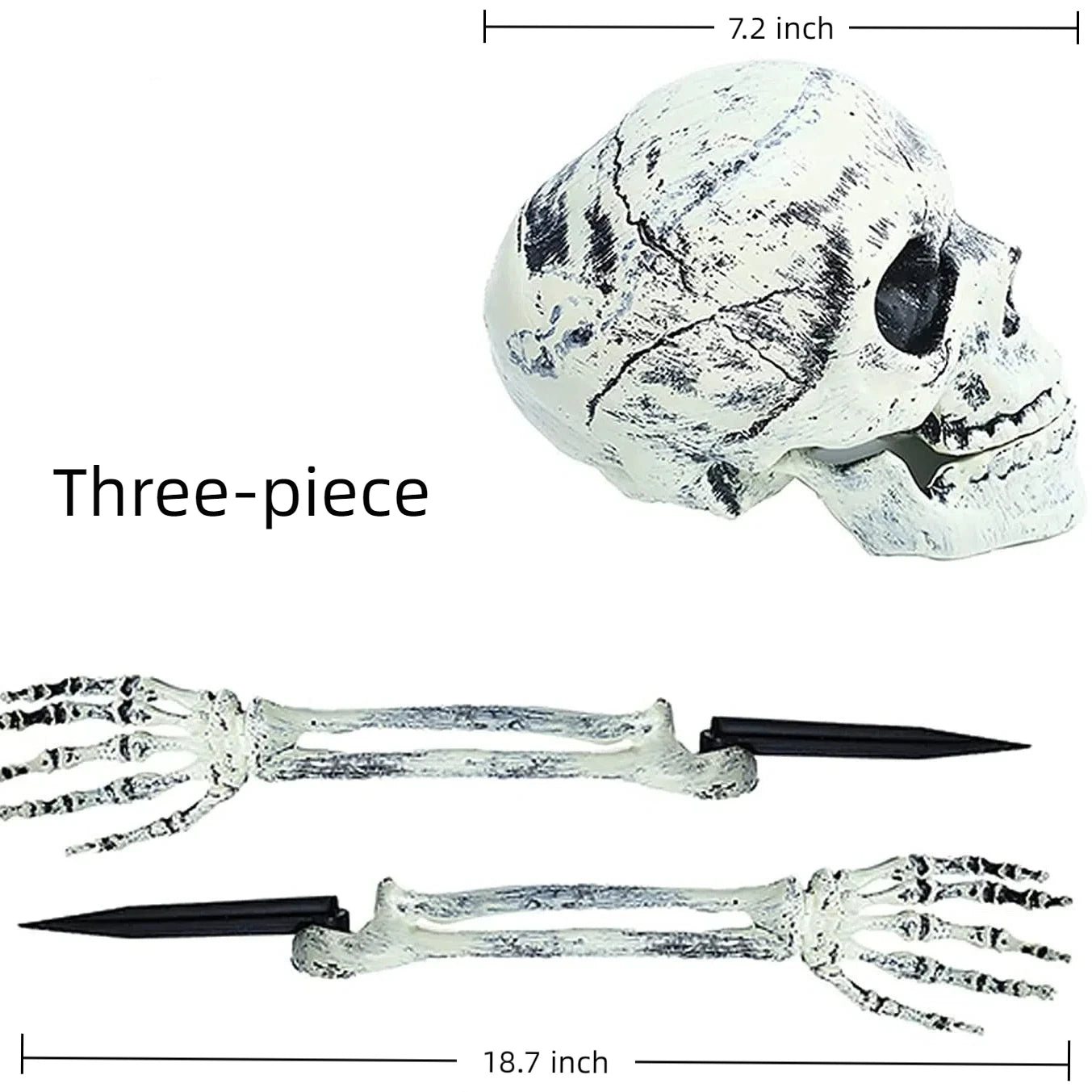 Spooky Skeleton Groundbreaker Yard Stakes – 3-Piece Set with Movable Jaw Skull and Posable Arms