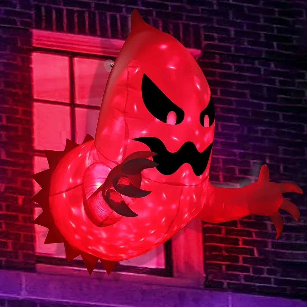 4.6ft Inflatable Scary Red Ghost | Window Hanging Blow-Up Halloween Decoration