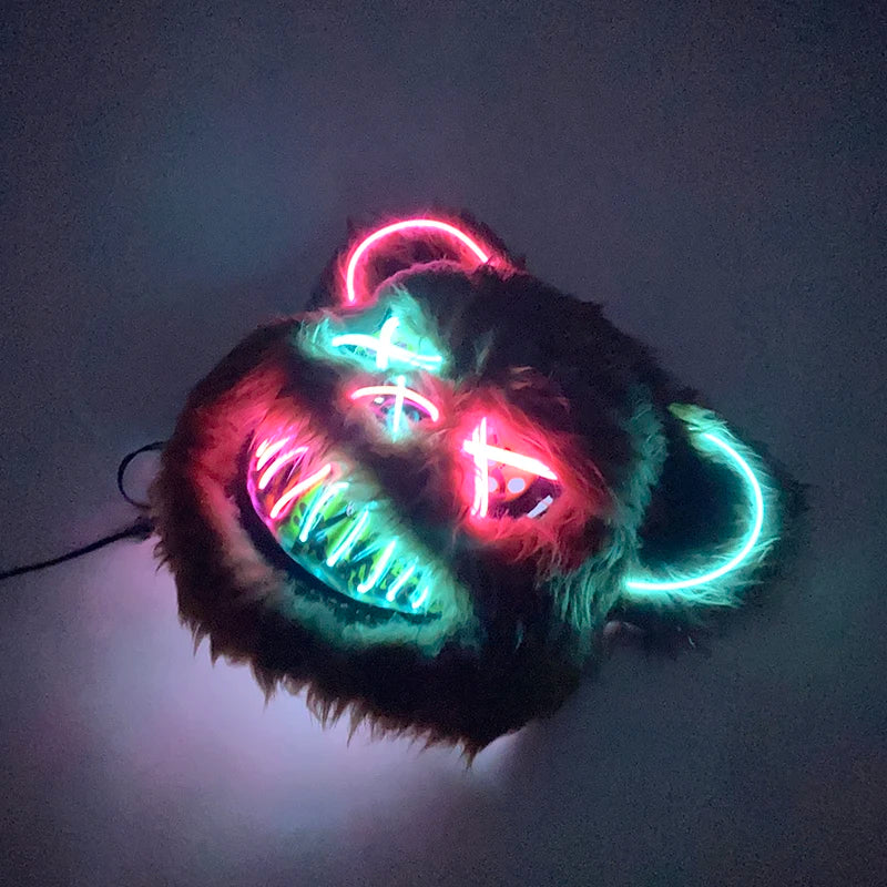 Scary LED Light-Up Halloween Mask | Creepy Rabbit &amp; Bloody Bear Styles | 3-Mode EL Wire Purge Mask