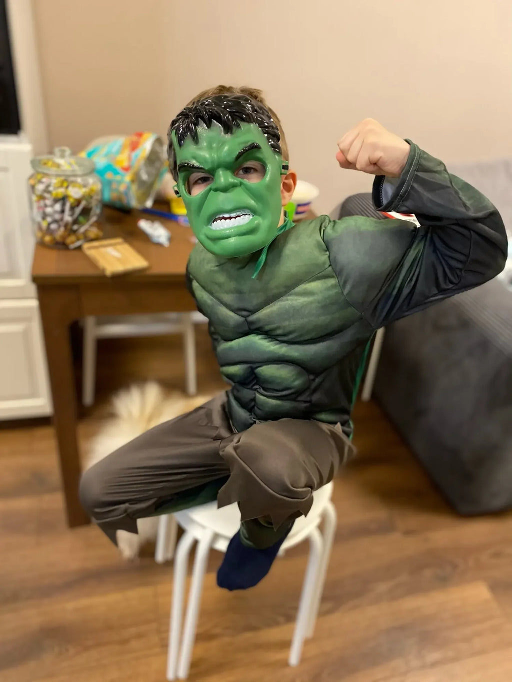 Boys Green Hulk Superhero Muscle Costume | Incredible Monster Jumpsuit Set with Mask