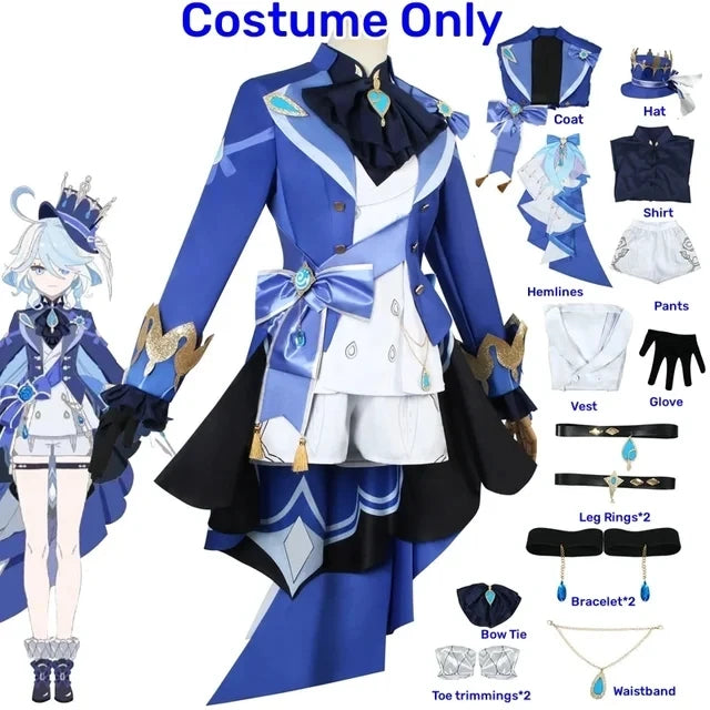 Game Impact Furina Focalors Cosplay Costume Anime Full Set With Hat Fontaine Focalors Halloween Costumes for Women