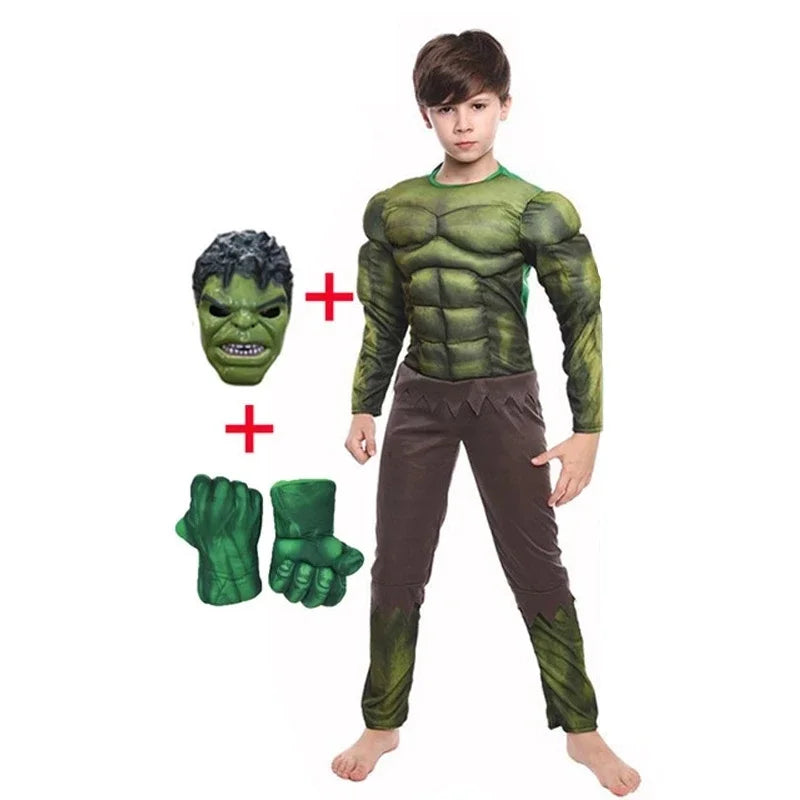 Boys Green Hulk Superhero Muscle Costume | Incredible Monster Jumpsuit Set with Mask