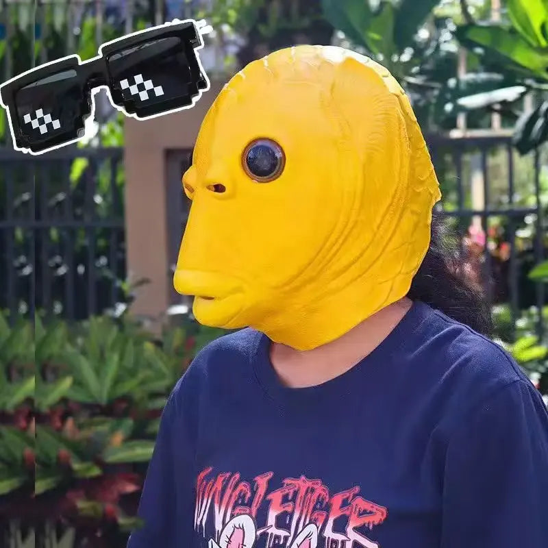 Funny Fish Head Mask | Weird Monster Full-Head Vinyl Mask for Halloween, Parties & Memes