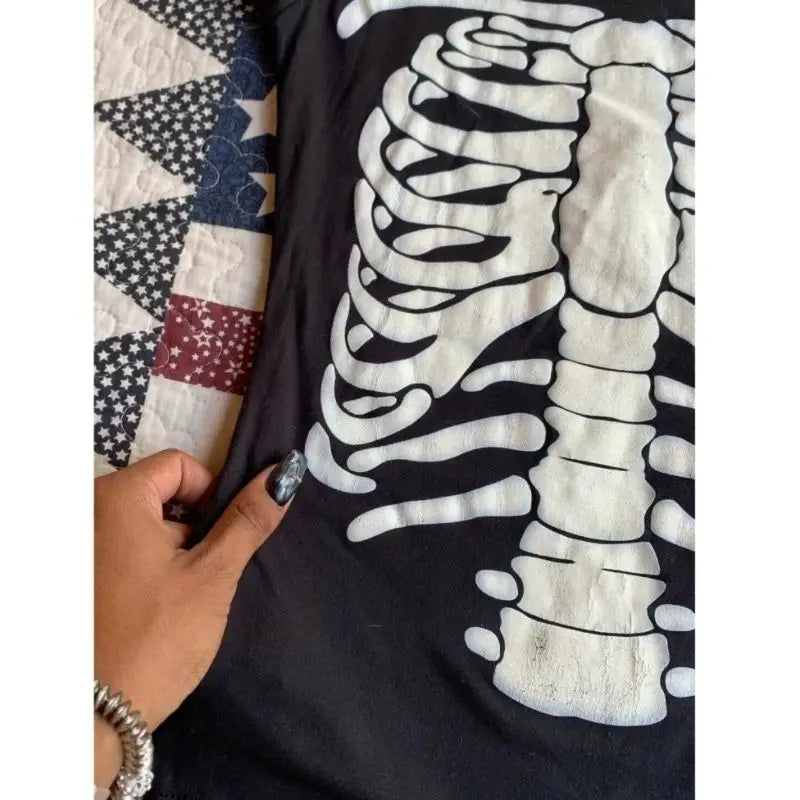 Y2k Goth Skeleton T-Shirt | Slim Fit Rib Cage Print Crop Top | Grunge Aesthetic Tee