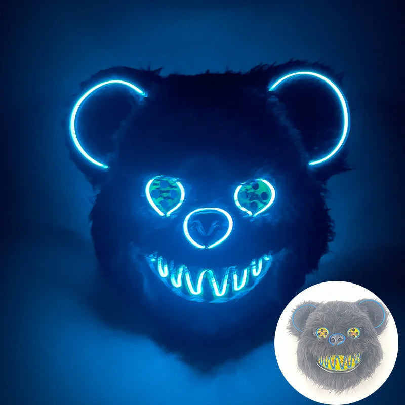 Scary LED Light-Up Halloween Mask | Creepy Rabbit &amp; Bloody Bear Styles | 3-Mode EL Wire Purge Mask