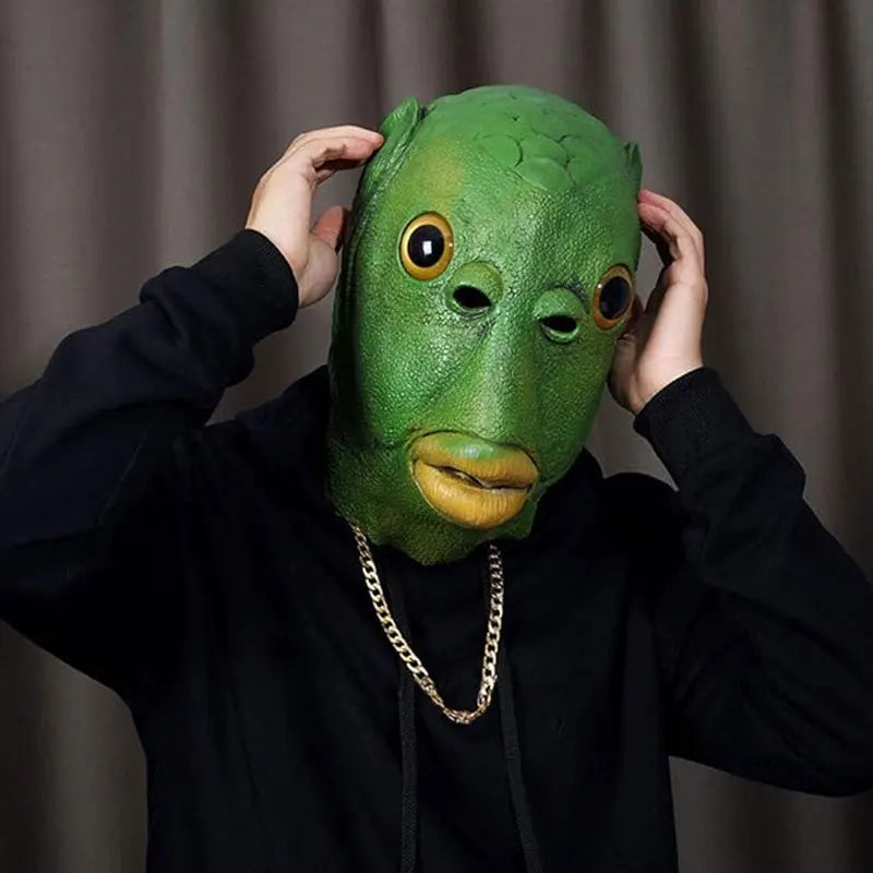 Funny Fish Head Mask | Weird Monster Full-Head Vinyl Mask for Halloween, Parties & Memes