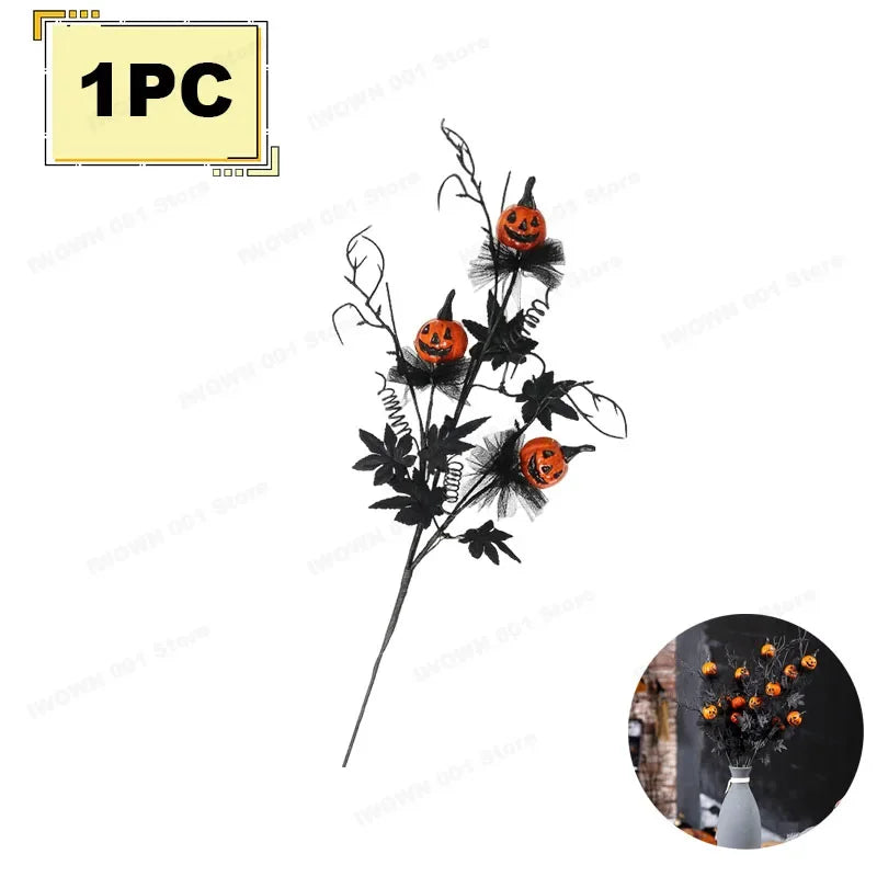 Spooky Pumpkin & Jack o' Lantern Branches (5-Pack) | Cute Halloween Tabletop Decor Stems