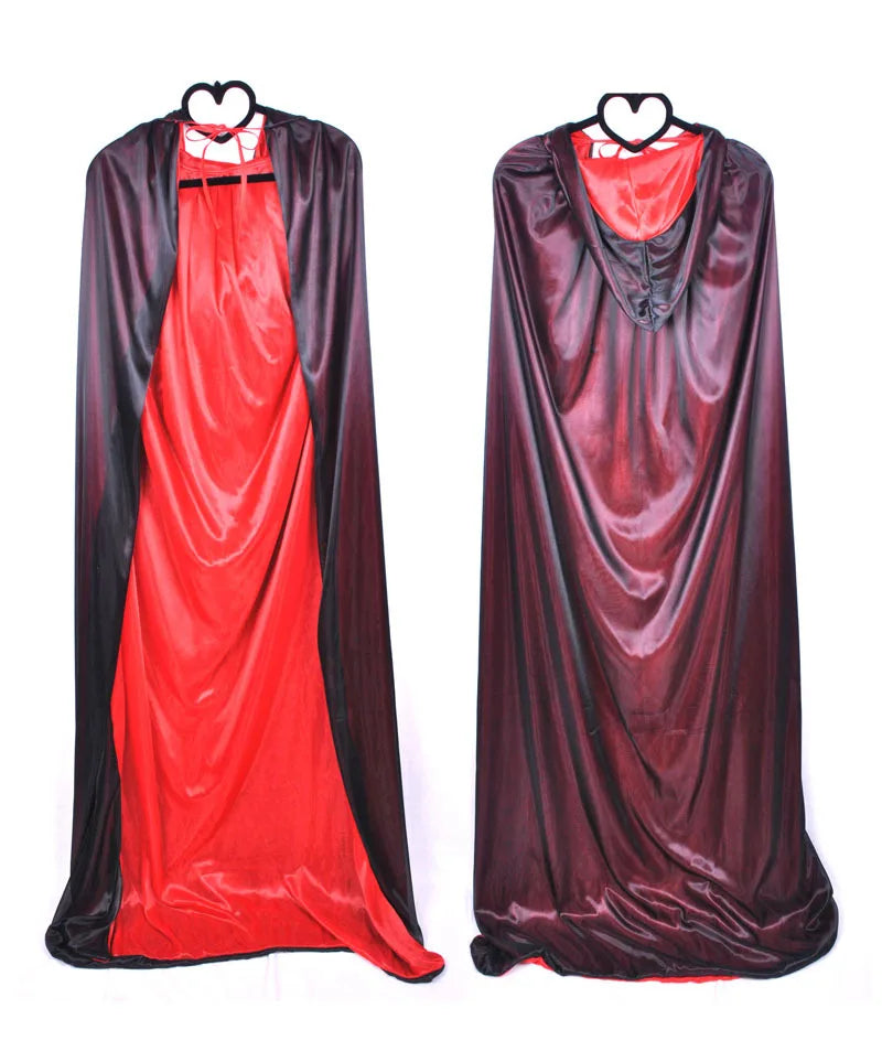 Reversible Black & Red Hooded Cloak | Vampire or Witch Costume Cape | Adult Halloween Accessory